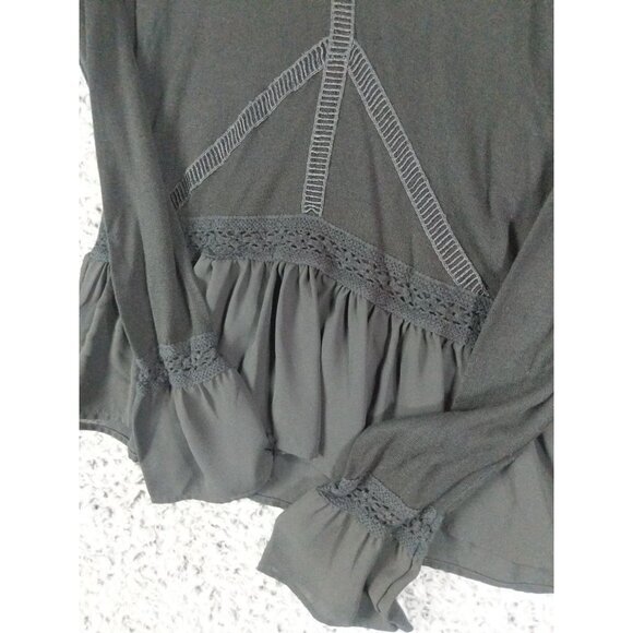 WHBM Sheer Peplum Top Womens SZ S Bell Sleeves Black Lace‎ Goth Grunge Witch EDM - Picture 9 of 9